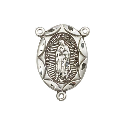 Our Lady of Guadalupe Oval Center Rosary Part, pewter / sterling silver, Bliss Manufacturing