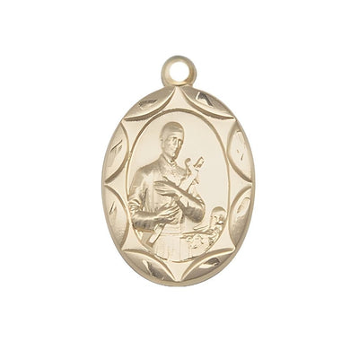 St. Gerard Majella 14kt Gold Scallop Edge Design Large Medal Pendant, Measures 1-inch tall by 5/8-inch wide, Bliss Manufacturing