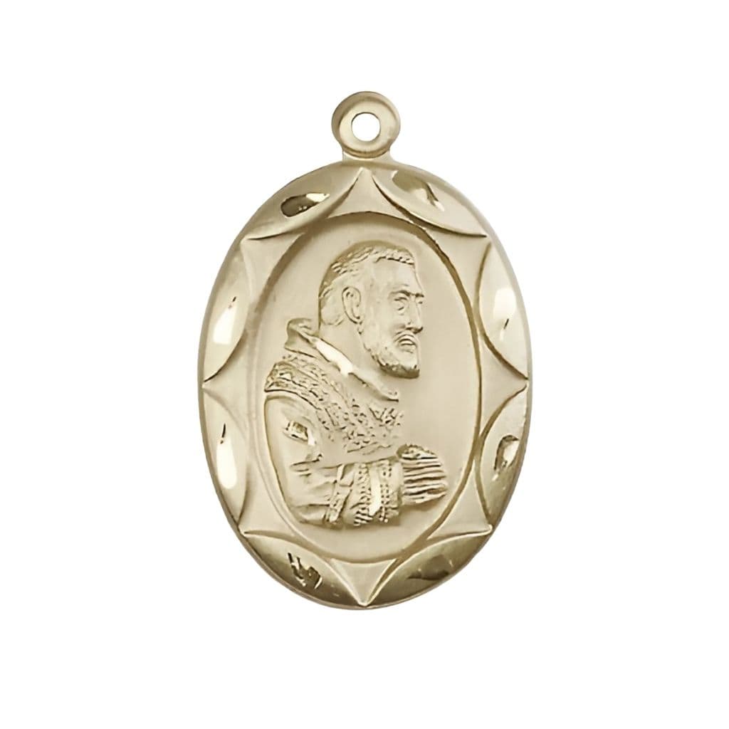 Bliss St. Padre Pio 14kt Gold Scallop Design Medal