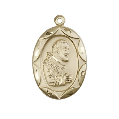 St. Padre Pio 14kt Gold Scallop Design Medal, Bliss Manufacturing