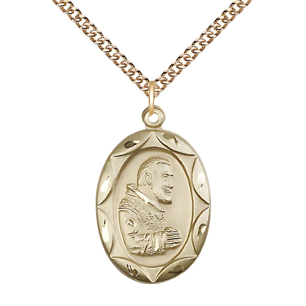 Bliss St. Padre Pio 14kt Gold Scallop Design Medal