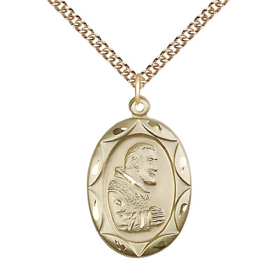 St. Padre Pio 14kt Gold Scallop Design Medal (view 2), Bliss Manufacturing
