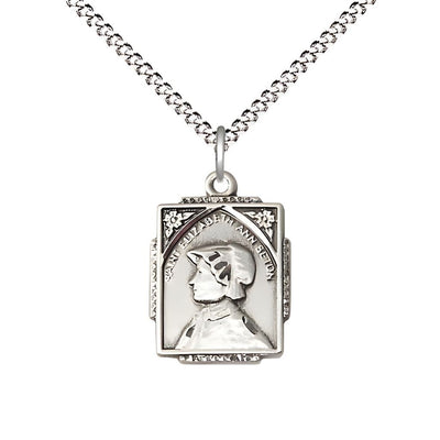 St. Elizabeth Ann Seton Square Sterling Silver Medal with Rhodium -plated Light Curb Chain with Lobster Claw Clasp, Bliss Manufacturing