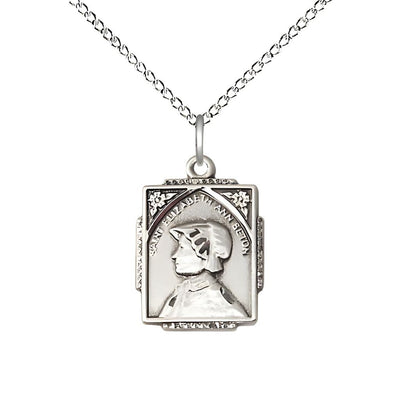 St. Elizabeth Ann Seton Square Sterling Silver Medal with Sterling Silver Light Curb Chain with Lobster Claw Clasp, Bliss Manufacturing