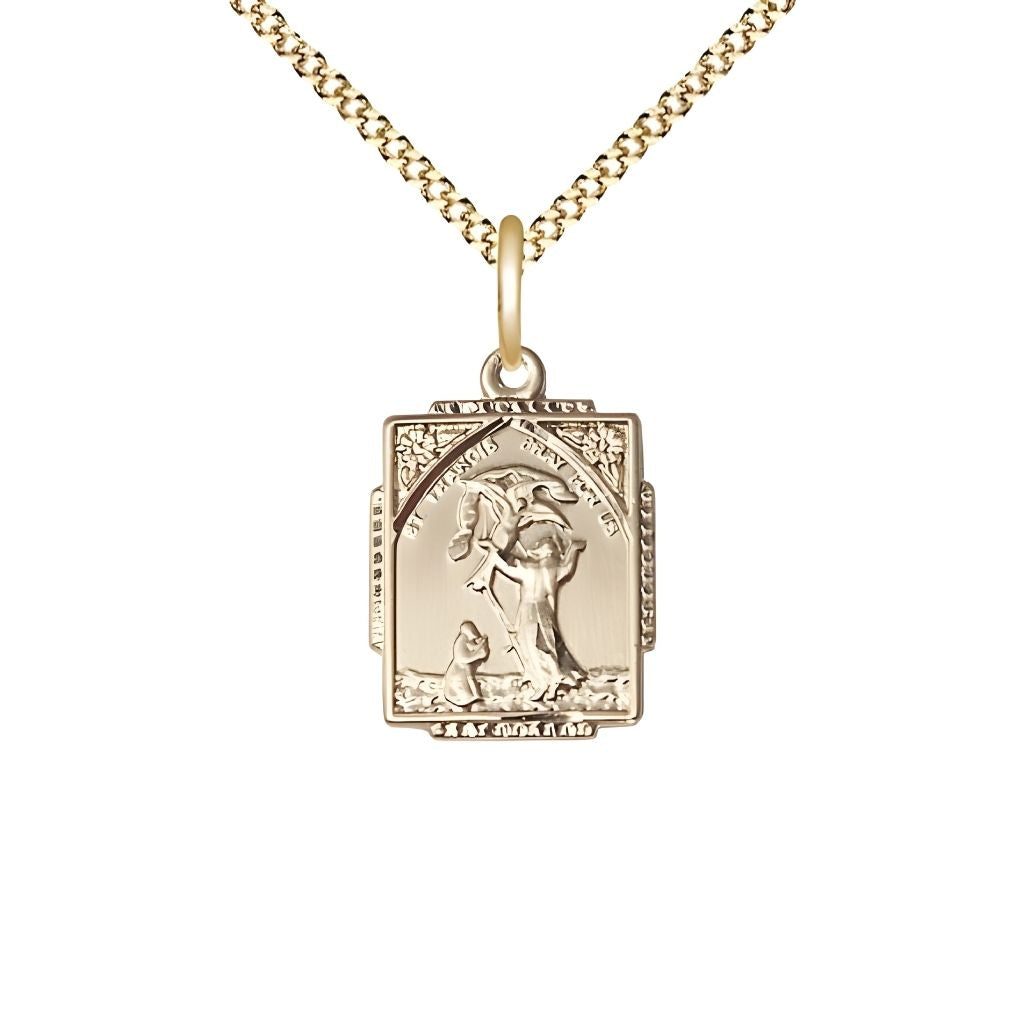 Bliss St. Francis of Assisi Square Shaped 14kt Gold-filled Pendant Necklace with Plated Chain, Measures 5/8 X 1/2