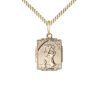 St. Francis of Assisi Square Shaped 14kt Gold-filled Pendant Necklace with Plated Chain, Measures 5/8 X 1/2, Bliss Manufacturing