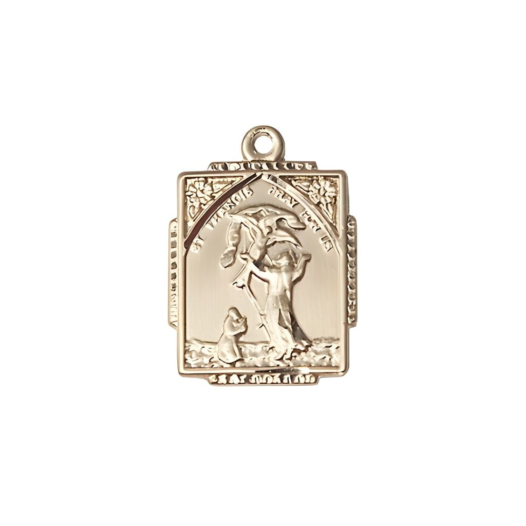Bliss St. Francis of Assisi Square Shaped 14kt Gold Pendant, Measures 5/8 X 1/2