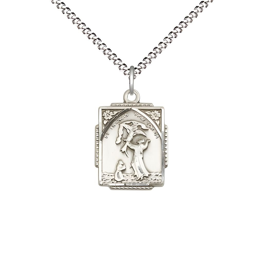 Bliss St. Francis of Assisi Square Shaped Sterling Silver Pendant Necklace with Plated Chain, Measures 5/8 X 1/2