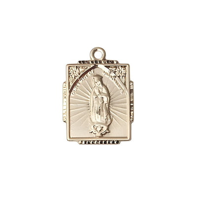 Our Lady of Guadalupe 14kt Gold Small Children Square Pendant Medal, Measures 5/8-inch tall by 1/2-inch wide, Bliss Manufacturing