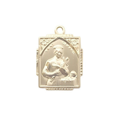 St. Gerard Square Design 14kt Gold Pendant, measures 3/4-inch tall by 1/2-inch wide, Bliss Manufacturing