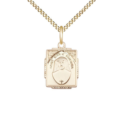 St. Maria Faustina 14kt Gold-filled Square Shaped Pendant Necklace with Gold-plated Chain, Measures 3/4-inch tall by 1/2-inch wide, Bliss Manufacturing