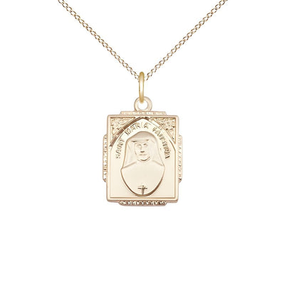 St. Maria Faustina 14kt Gold-filled Square Shaped Pendant Necklace with Gold-filled Chain, Measures 3/4-inch tall by 1/2-inch wide, Bliss Manufacturing