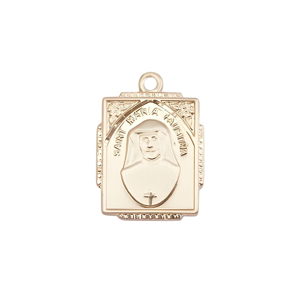Bliss St. Maria Faustina 14kt Gold Square Shaped Pendant, Measures 3/4-inch tall by 1/2-inch wide,