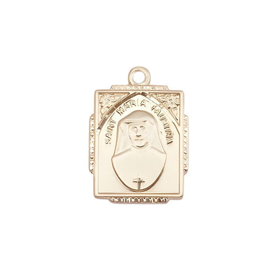 St. Maria Faustina 14kt Gold Square Shaped Pendant, Measures 3/4-inch tall by 1/2-inch wide, Bliss Manufacturing