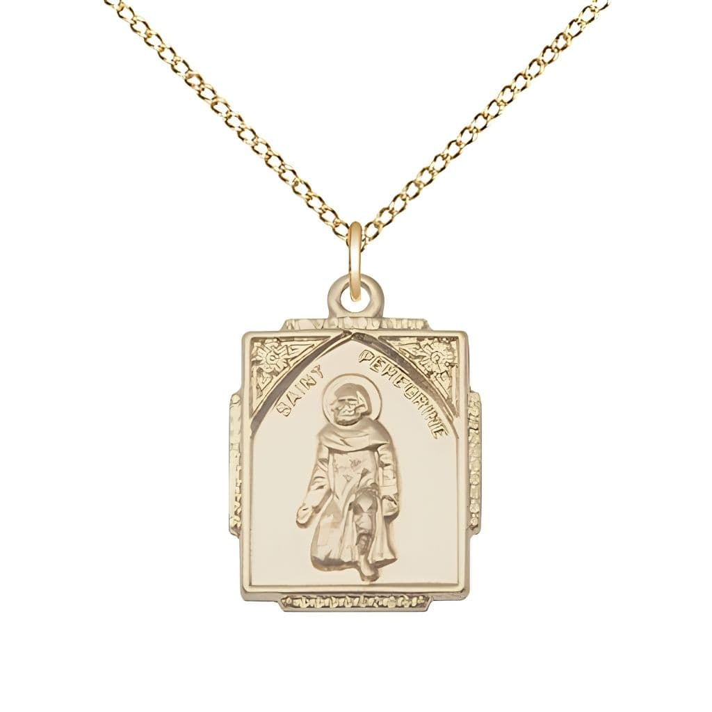 Bliss St. Peregrine Square Design Gold-filled Medal Necklace with Gold-filled Chain, Measures 7/8-inch tall by 1/2-inch wide, gift box,