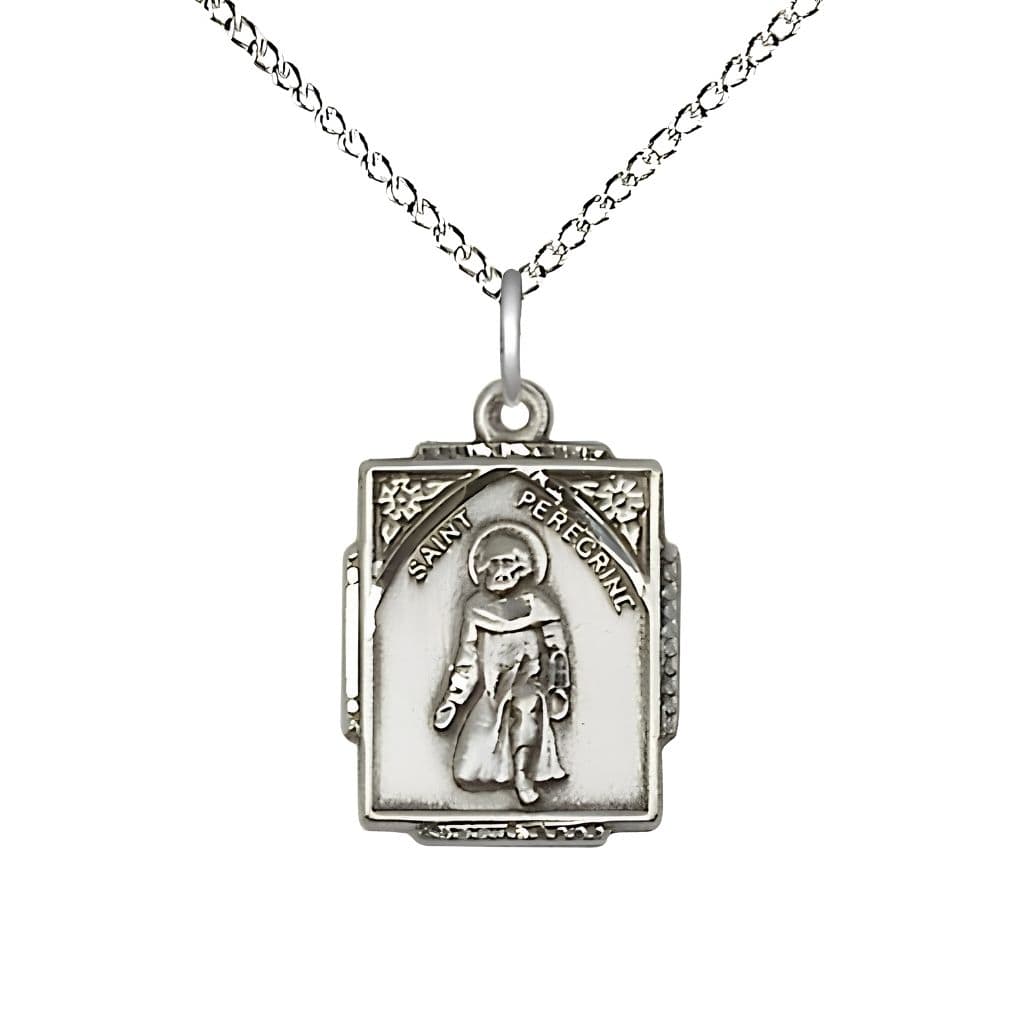 Bliss St. Peregrine Square Design Sterling Silver Medal Necklace with Sterling Silver Chain, Measures 7/8-inch tall by 1/2-inch wide, gift box,