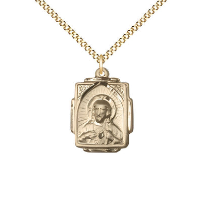Sacred Heart Scapular Square Design 14kt Gold-filled Medal Necklace with 18" Gold-plated Chain, Bliss Manufacturing