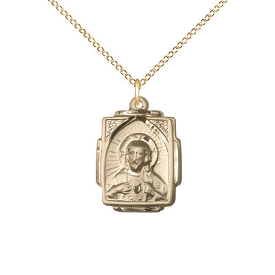 Sacred Heart Scapular Square Design 14kt Gold-filled Medal Necklace with 18" Gold-filled Chain, Bliss Manufacturing