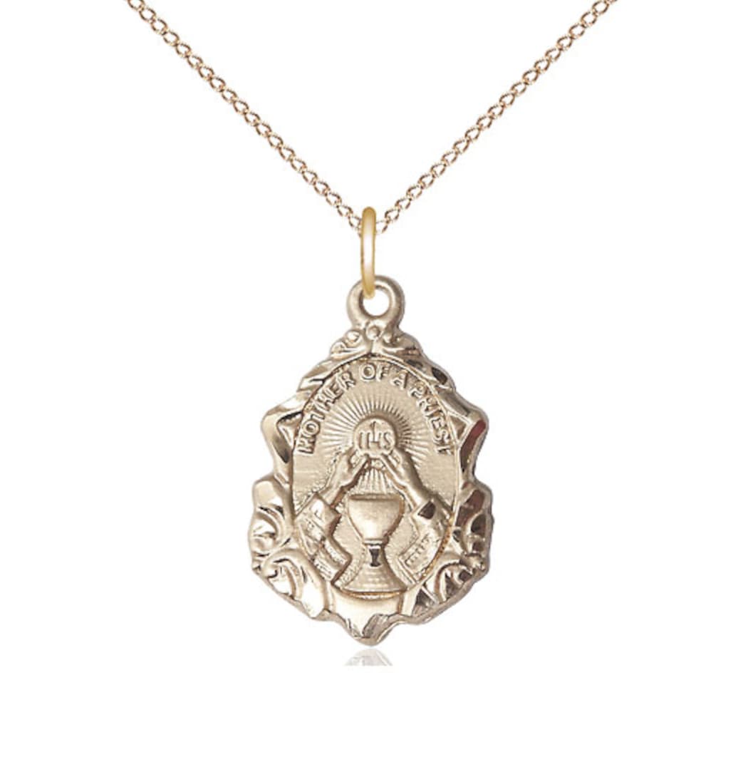 Bliss Manufacturing Catholic Mother of a Priest Gold-filled Pendant Jewelry with Gold-filled Curb Chain,