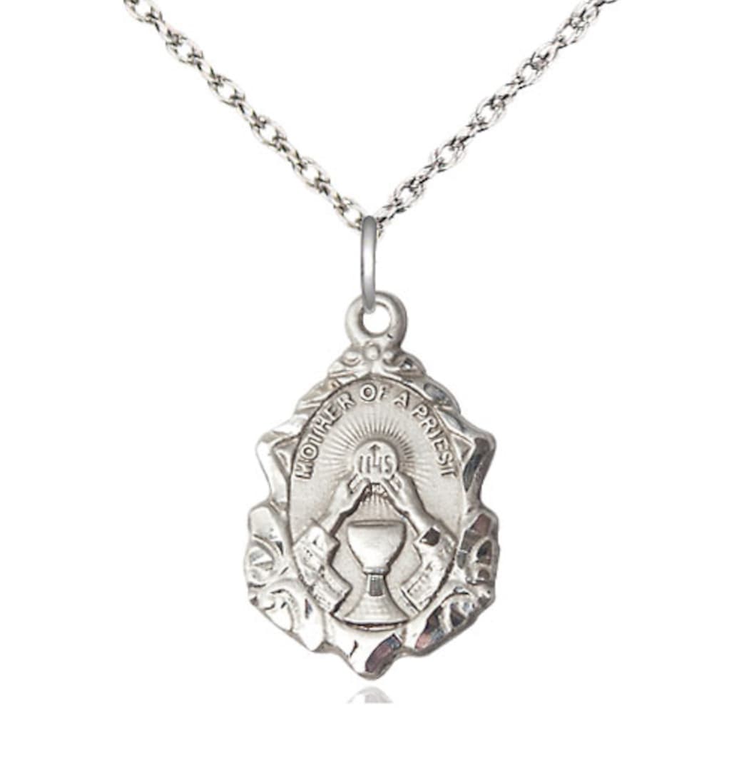 Bliss Manufacturing Catholic Mother of a Priest Sterling Silver Pendant Jewelry with Sterling Rope  Chain,