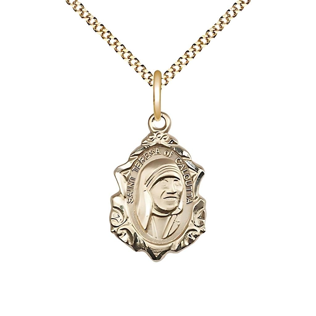 Bliss St. Teresa of Calcutta 14kt Gold-filled Medal with Gold-plated Chain Necklace, Measures 3/4-inch tall by 1/2-inch wide