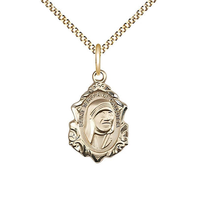 St. Teresa of Calcutta 14kt Gold-filled Medal with Gold-plated Chain Necklace, Measures 3/4-inch tall by 1/2-inch wide, Bliss Manufacturing