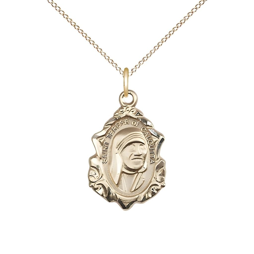 Bliss St. Teresa of Calcutta 14kt Gold-filled Medal with Gold-filled Chain Necklace, Measures 3/4-inch tall by 1/2-inch wide