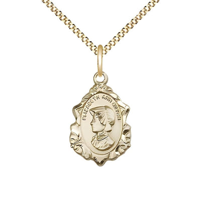 St. Elizabeth Ann Seton Fancy 14kt Gold-filled Design Medal with Gold-plated Chain, Measures 3/4-inch tall by 1/2-inch wide, Bliss Manufacturing