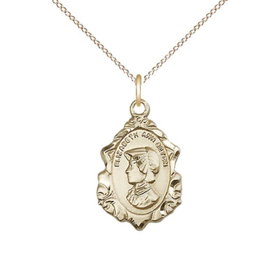 St. Elizabeth Ann Seton Fancy 14kt Gold-filled Design Medal with Gold-filled Chain, Measures 3/4-inch tall by 1/2-inch wide, Bliss Manufacturing