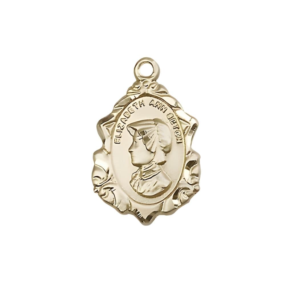 Bliss St. Elizabeth Ann Seton Fancy 14kt Gold Design Medal, Measures 3/4-inch tall by 1/2-inch wide