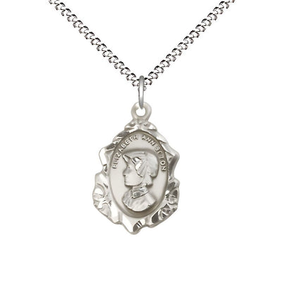 St. Elizabeth Ann Seton Fancy Design Sterling Silver Medal with Plated Chain, Measures 3/4-inch tall by 1/2-inch wide, Bliss Manufacturing