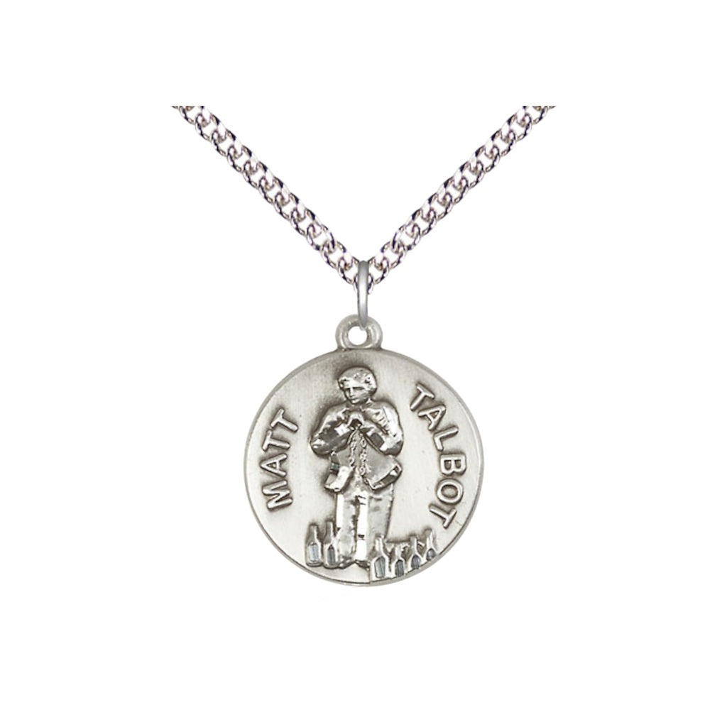 Bliss Medium Venerable Matt Talbot Sterling Silver Medal w/Sterling Curb Chain