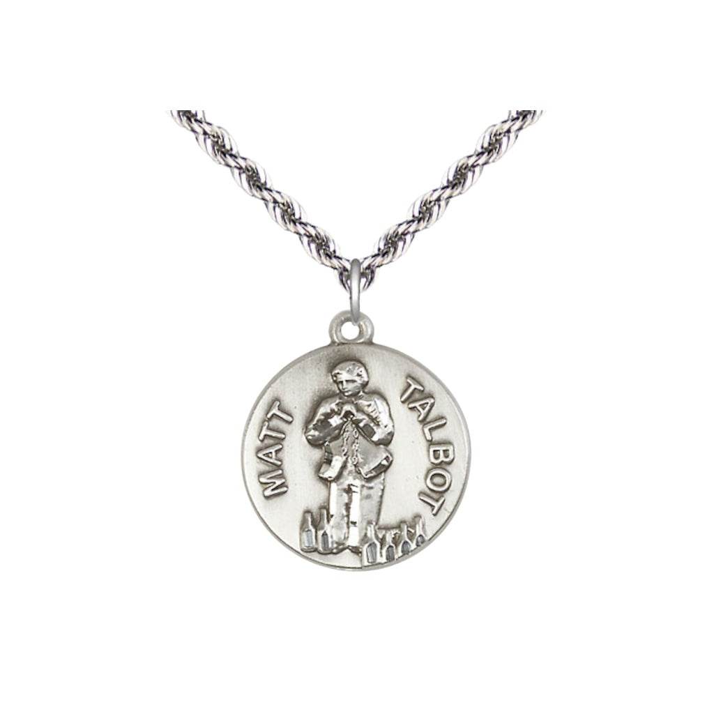 Bliss Medium Venerable Matt Talbot Sterling Silver Medal w/Plated Rope Chain