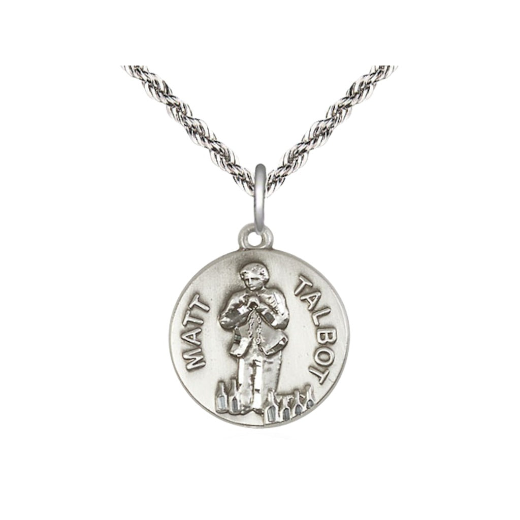 Bliss Medium Venerable Matt Talbot Sterling Silver Medal w/Sterling Rope Chain