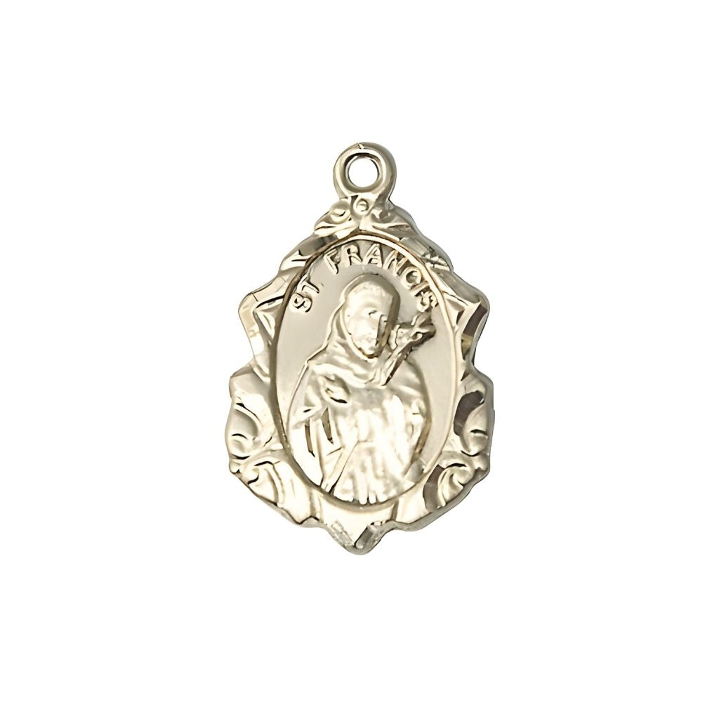 St. Francis of Assisi Fancy Design 14kt Gold Pendant, Measures 3/4 X 1/2