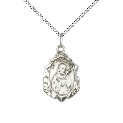 St. Francis of Assisi Fancy Design Sterling Silver Pendant Necklace with Sterling Chain, Measures 3/4 X 1/2, Bliss Manufacturing