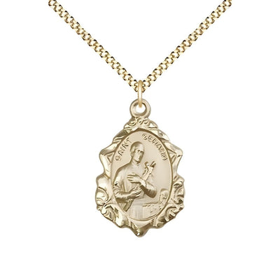 St. Gerard Fancy Design 14kt Gold-filled Pendant Necklace with Gold-plated Light Curb Chain, measures 7/8-inch tall by 1/2-inch wide, Bliss Manufacturing