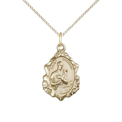 St. Gerard Fancy Design 14kt Gold-filled Pendant Necklace with Gold-filled Light Curb Chain, measures 7/8-inch tall by 1/2-inch wide, Bliss Manufacturing