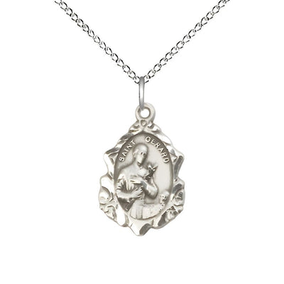 St. Gerard Fancy Design Sterling Silver Pendant Necklace with Sterling Silver Light Curb Chain, measures 7/8-inch tall by 1/2-inch wide, Bliss Manufacturing