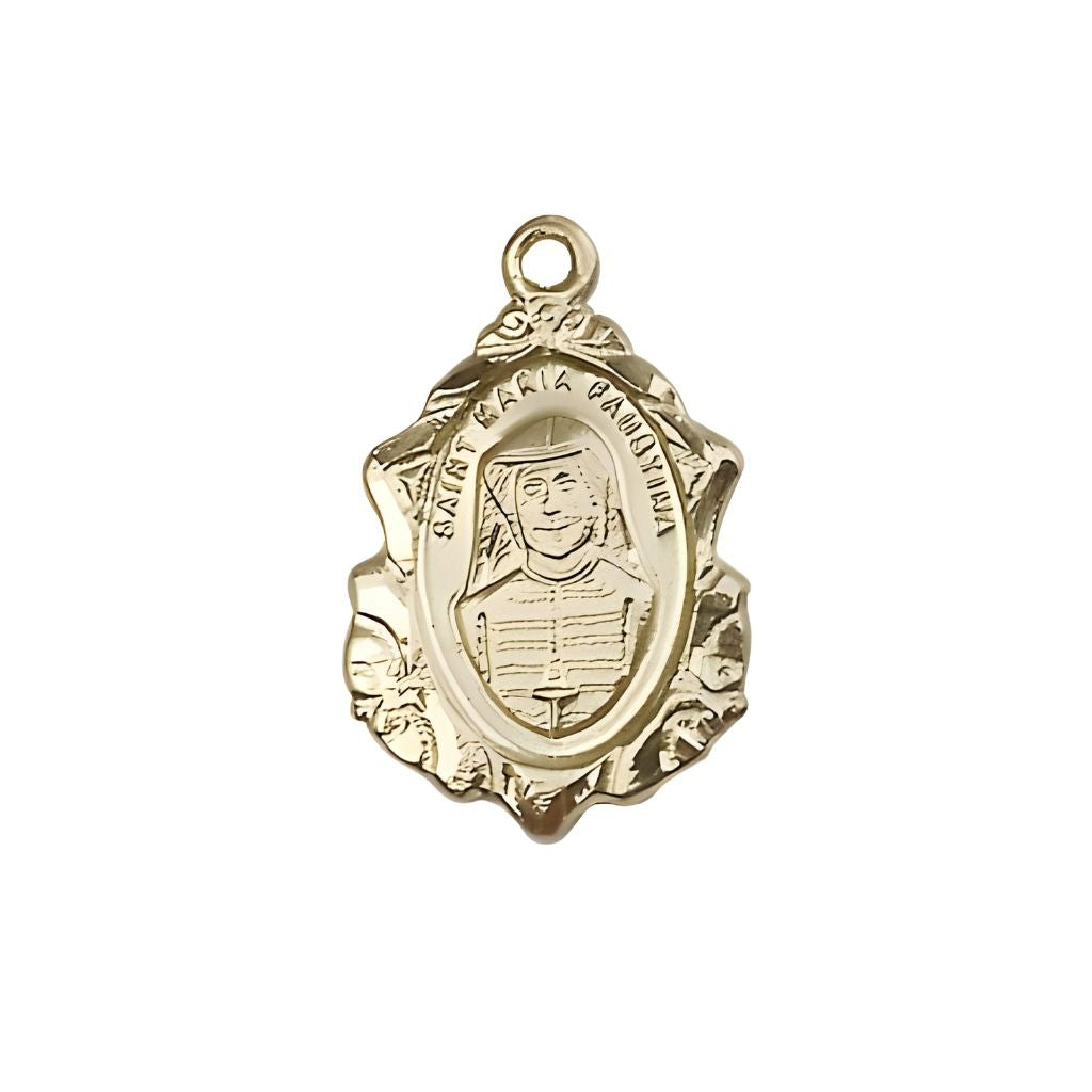 Bliss Manufacturing St. Maria Faustina Fancy Design 14kt Gold Pendant, Measures 3/4-inch tall by 1/2-inch wide.