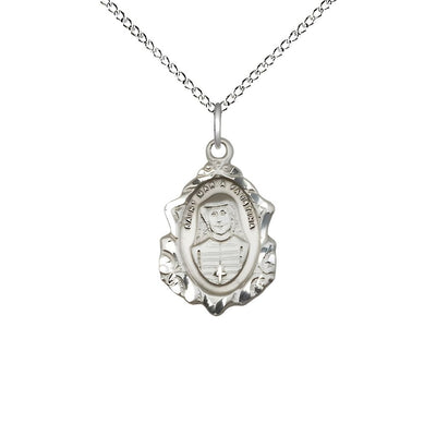 St. Maria Faustina Fancy Design Sterling Silver Pendant Necklace with Chain, Measures 3/4-inch tall by 1/2-inch wide, Bliss Manufacturing