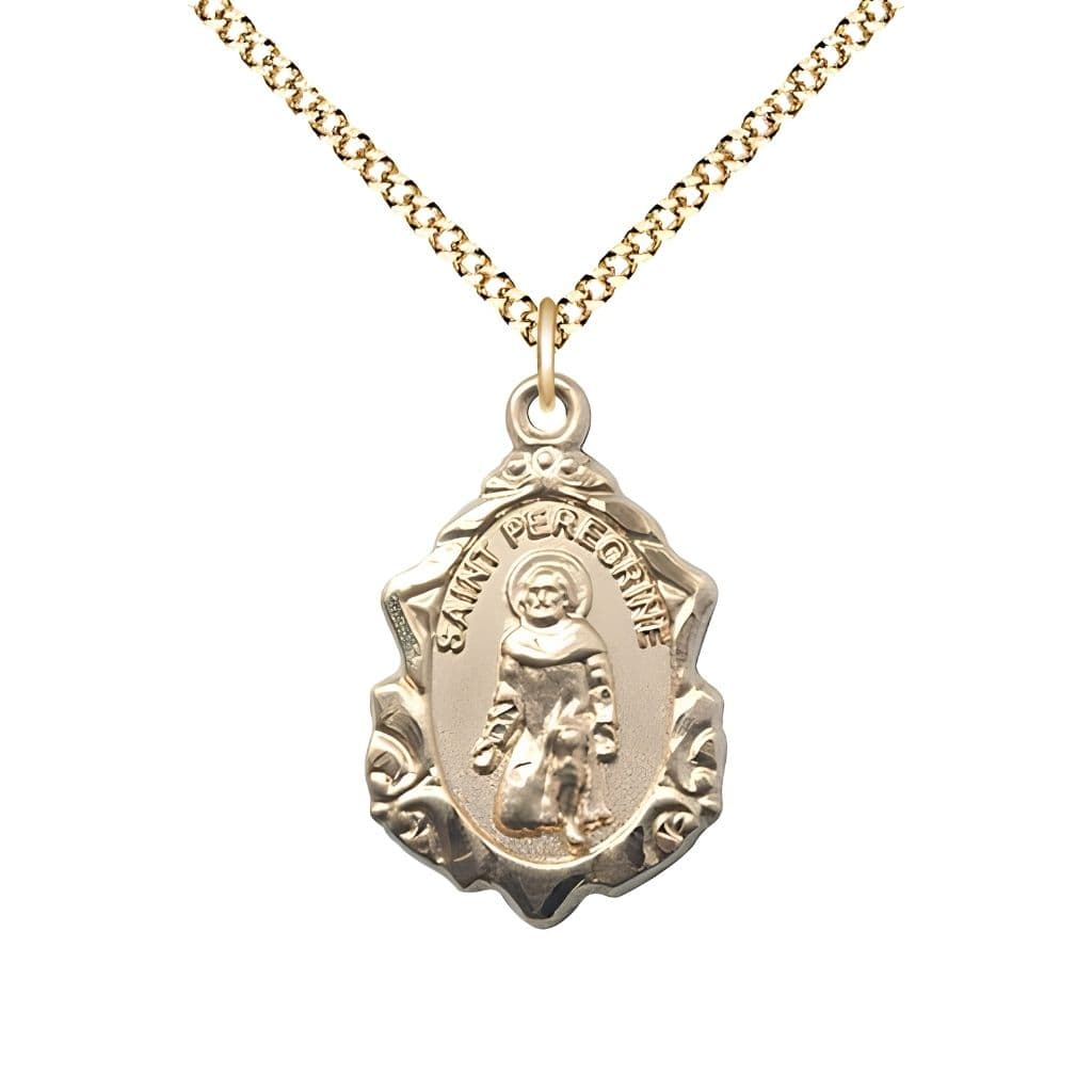 Bliss St. Peregrine Fancy Design Gold-filled  Medal Necklace with Gold-plated Chain, Measures 7/8-inch tall by 1/2-inch wide, gift box,