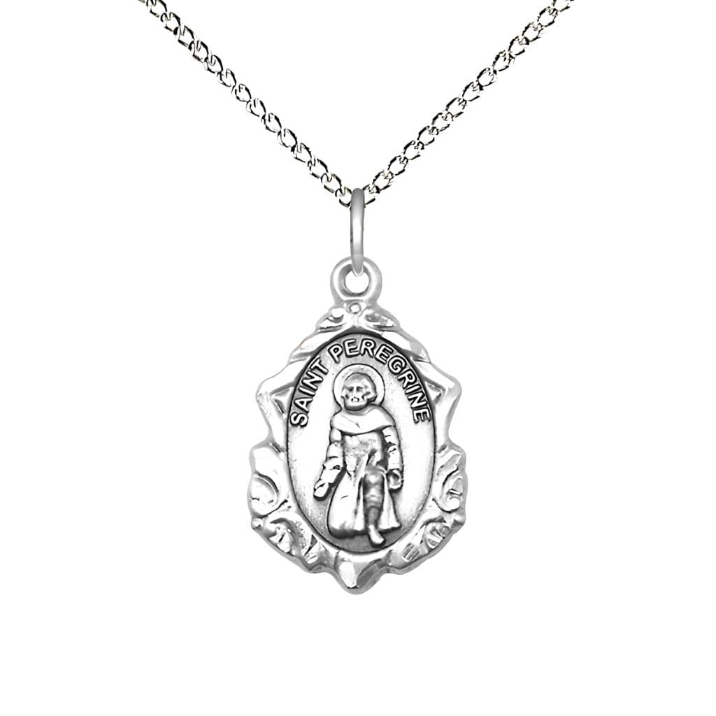 Bliss St. Peregrine Fancy Design Sterling Silver Medal Necklace with Sterling Silver Chain, Measures 7/8-inch tall by 1/2-inch wide, gift box,