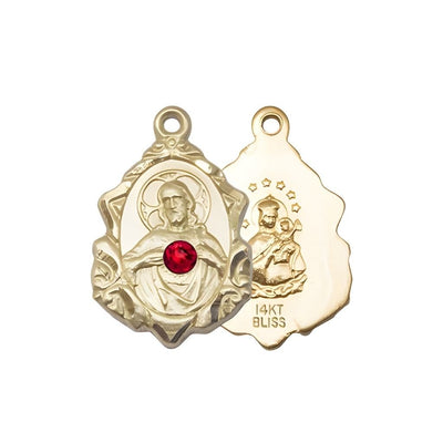 Sacred Heart Scapular Fancy Design 14kt Gold Medal, measures 7/8-inch tall by 1/2-inch wide, Bliss Manufacturing