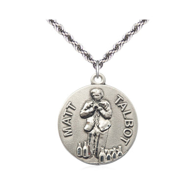 Venerable Matt Talbot Sterling Silver Medal Necklace w/Plated Rope Chain, Bliss Manufacturing