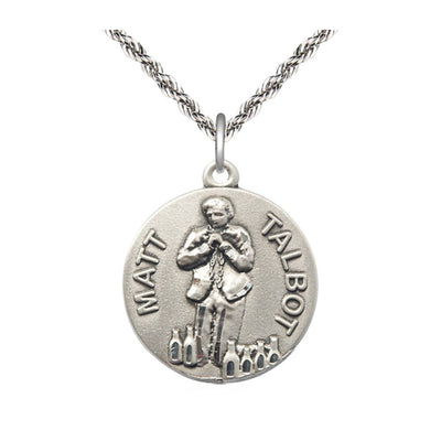 Venerable Matt Talbot Sterling Silver Medal Necklace w/Rope Sterling Chain, Bliss Manufacturing