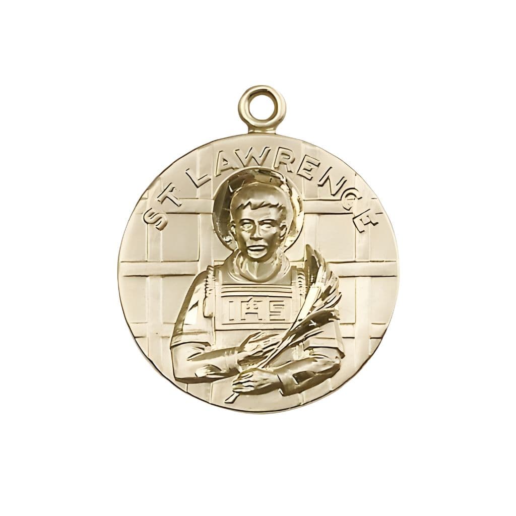 Bliss St. Leo the Great 14kt Gold Round Medal Pendant, Medal Measures 1-inch tall by 7/8-inch wide.