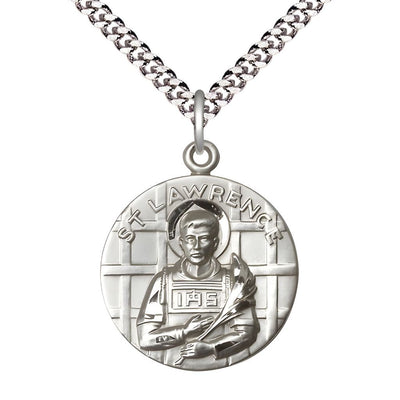 St. Lawrence Pewter Round Pendant with Rhodium-plated Chain, Medal Measures 1-inch tall by 7/8-inch wide, Bliss Manufacturing