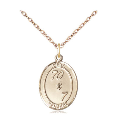 Christian First Penance 70 x 7 14kt Gold Medal w/14kt Gold Lt Rope Chain, Bliss Manufacturing