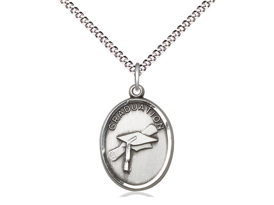 Pewter Graduation Oval Medal Necklace